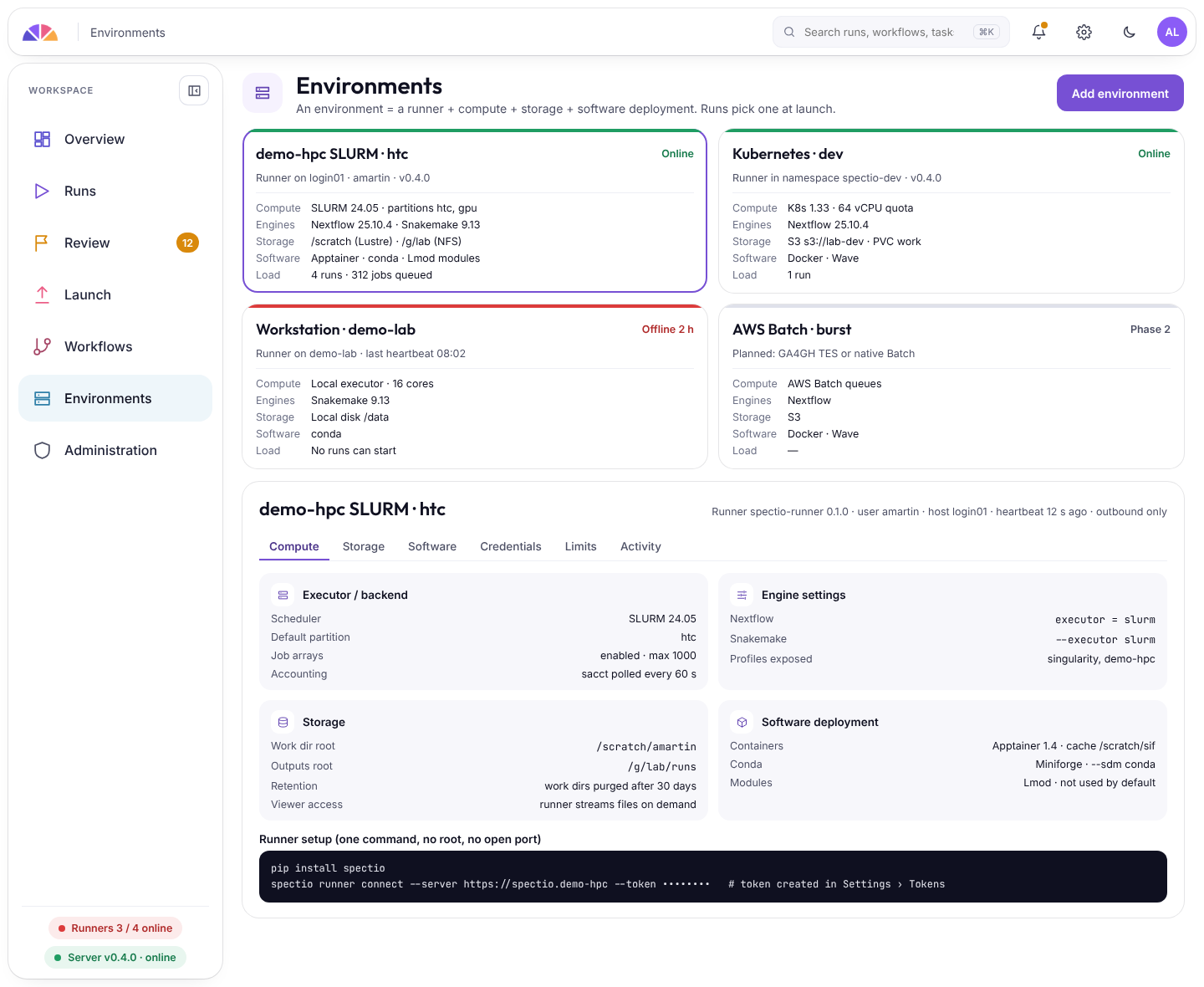 Environments: SLURM and Kubernetes runners